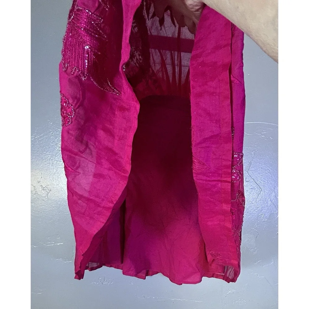 french connection dress Size 10 Cotton Pink Pleated Skirt Embroidered Lined